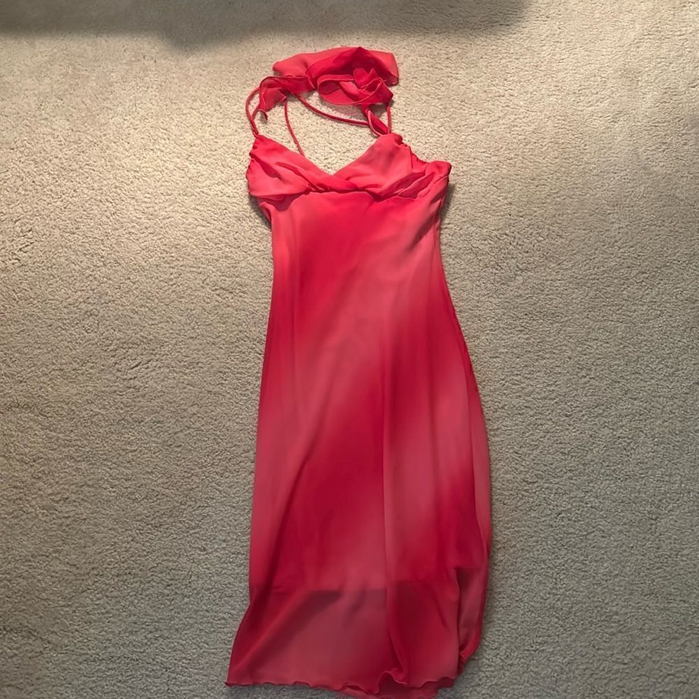 Y2K vintage, Forever 21 hot pink flowy dress with neck scarf attachment